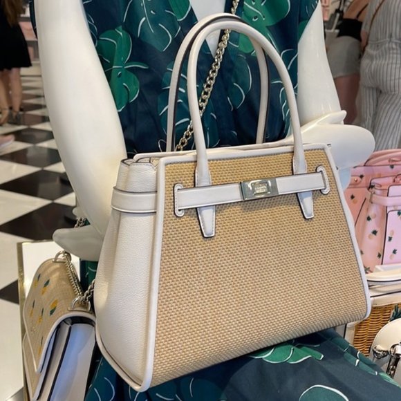 Kate Spade Lucia Straw Medium Satchel Parchment - Picture 16 of 16